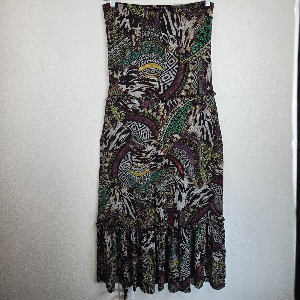 Bisou Bisou by Michele Bohbot Maxi Dress Womens Large Multi Patterned Ruffle Hem